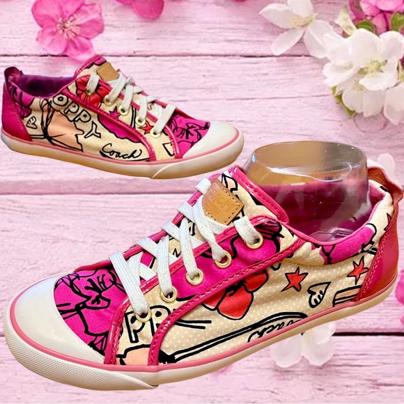 Coach Poppy Barrett Pink Spring Low Top Patent Sneakers Shoes Size 9 - Picture 11 of 13